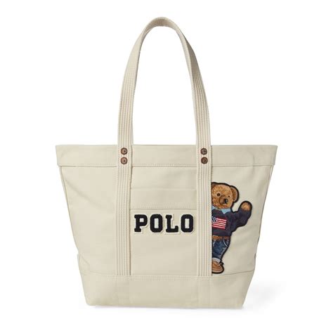 Polo Ralph Lauren Canvas Polo Bear Tote Bag Ecru Sacs Main Ralph