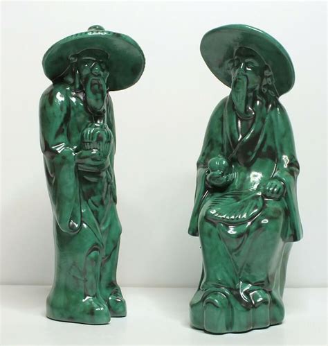 Pair Of Vintage Arnel Ceramic Chinese Men Figurines Green Color Retired Mold In 2021