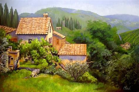 Tuscan Village Memories by Chris Hobel | Painting, Landscape paintings ...