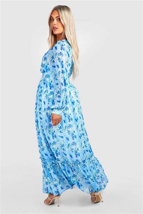 Dresses Plus Floral Dobby Mesh Shirred Waist Maxi Dress Boohoo