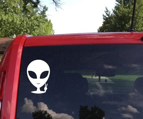 Alien Car Decal Alien With Peace Sign Alien Car Sticker Etsy