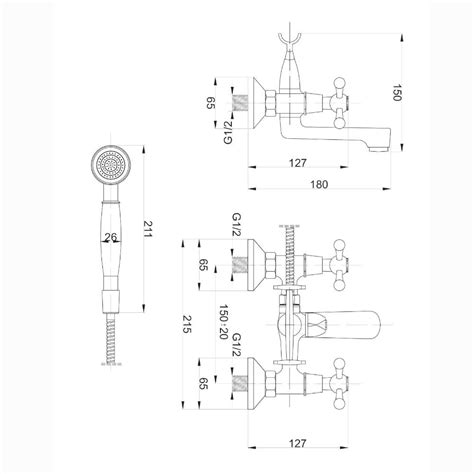 Hydroland Retro bateria wannowa ścienna chrom