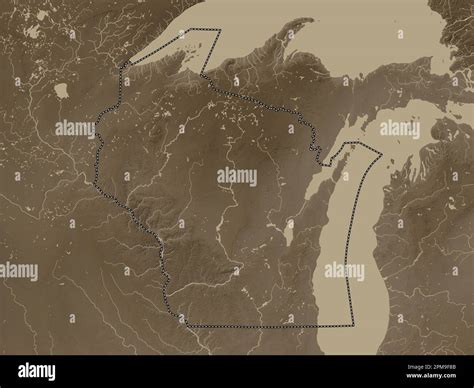 Wisconsin State Of United States Of America Elevation Map Colored In