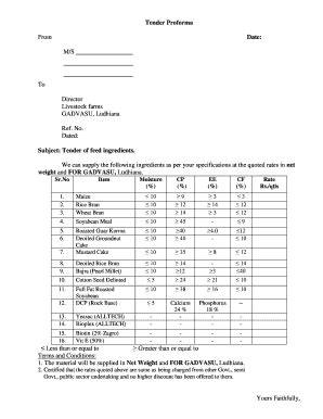 Fillable Online Gadvasu Tender Proforma Gadvasuin Fax Email Print