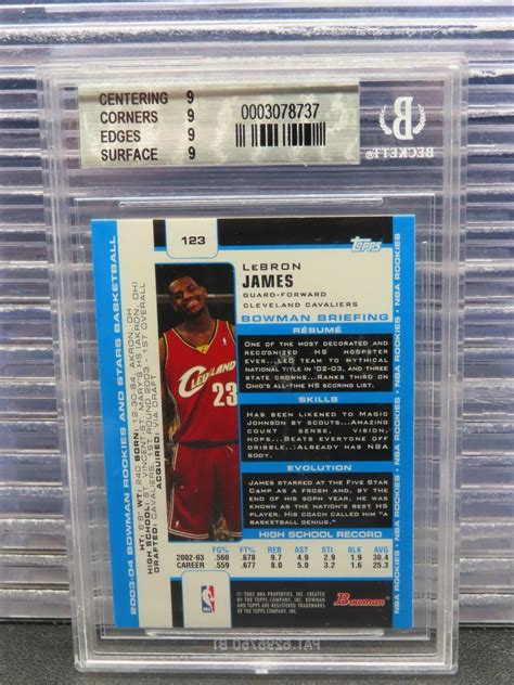 2003 04 Bowman LeBron James Rookie Card RC 123 BGS 9 MINT Cleveland