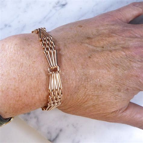 Victorian Style Rose Gold Gate Bracelet Hallmarked 1990 For Sale At 1stdibs