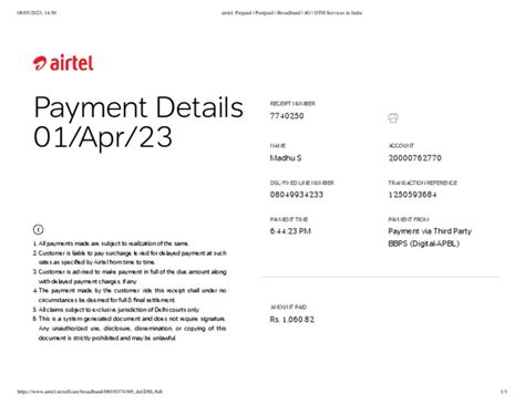 Broadband Airtel Pdf Receipt Payments