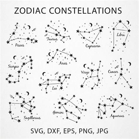 Zodiac Constellations Bundle In Black White And Gold In Eps Inspire