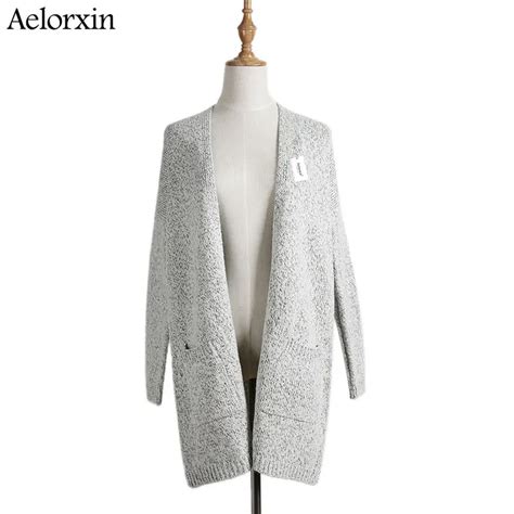 Cardigan longo feminino 2019 outono inverno sólido quente de malha