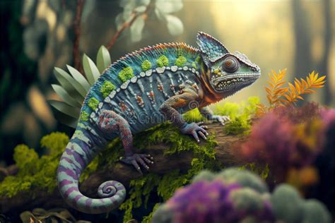 Incredibly Cute Colorful Chameleon Lizard with Changing Colors. Exotic ...