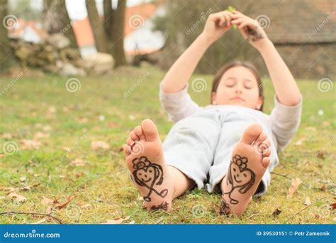 Girl with hearts on soles stock image. Image of enjoying - 39530151