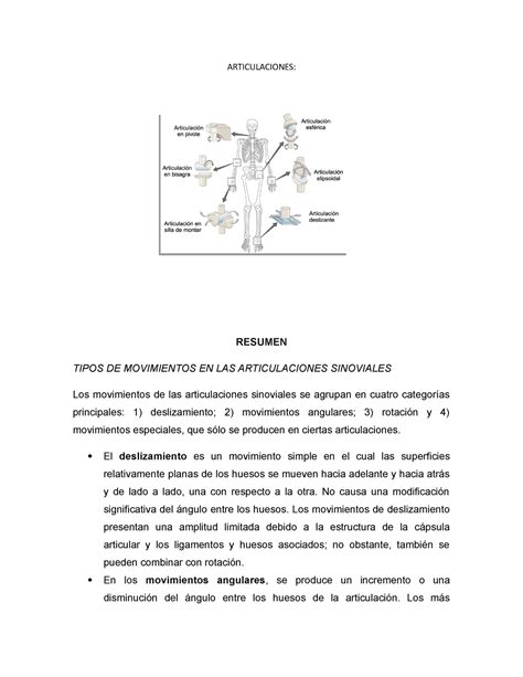Articulaciones 2 ARTICULACIONES RESUMEN TIPOS DE MOVIMIENTOS EN LAS