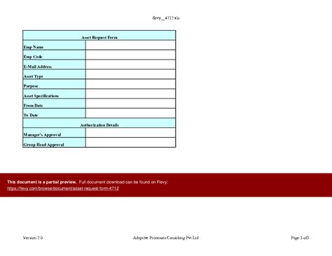 Excel Template Asset Request Form Excel Template Xls Flevy