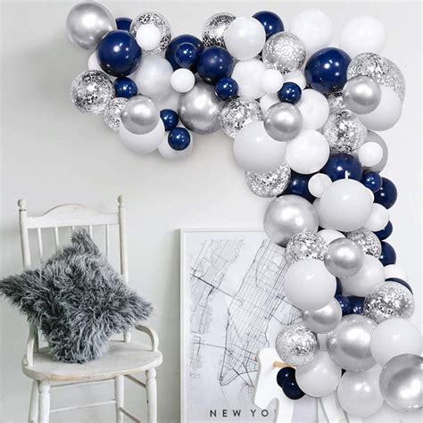 Silver Blue Balloons Garland Kit 120 Pcs Navy Blue And