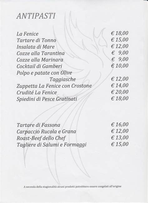 Menu Da La Fenice Ristorante Grignasco