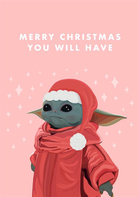 Baby Yoda Christmas Card Grogu Santa Hat Cute Red Merry Etsy