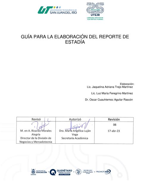 Guia para Reporte Estadia 2023 GUÍA PARA LA ELABORACIÓN DEL REPORTE