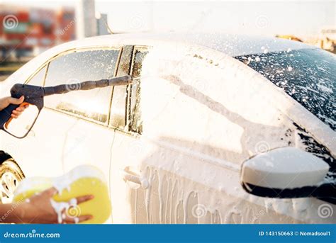 Female Person Scrubbing Vehicle with Foam Stock Image - Image of hand, exterior: 143150663