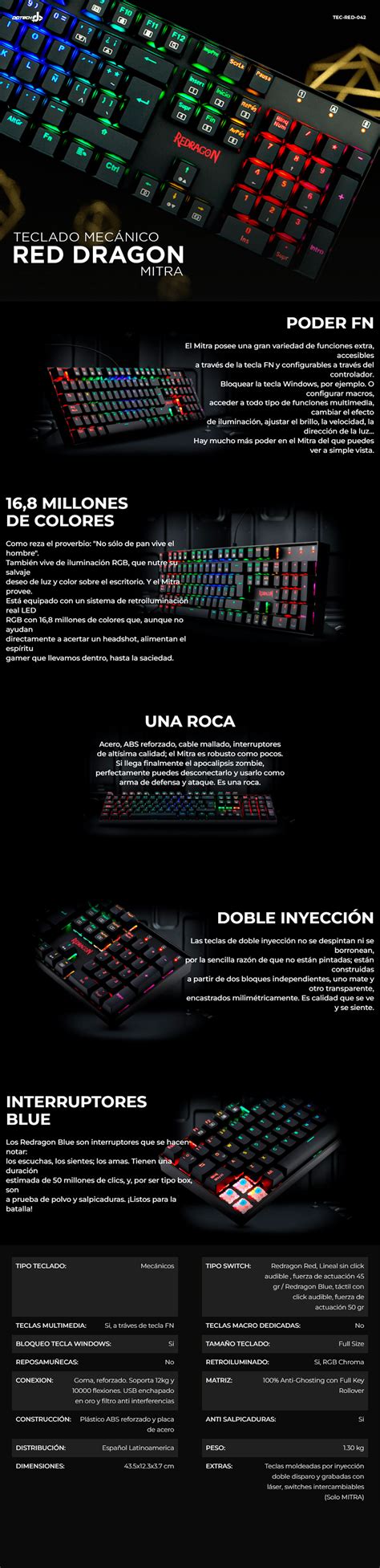 Teclado Gamer Redragon Mitra K551 RGB Teclado Mecánico Switch Red