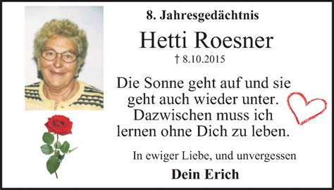 Traueranzeigen Von Hetti Roesner Trauer In Nrw De