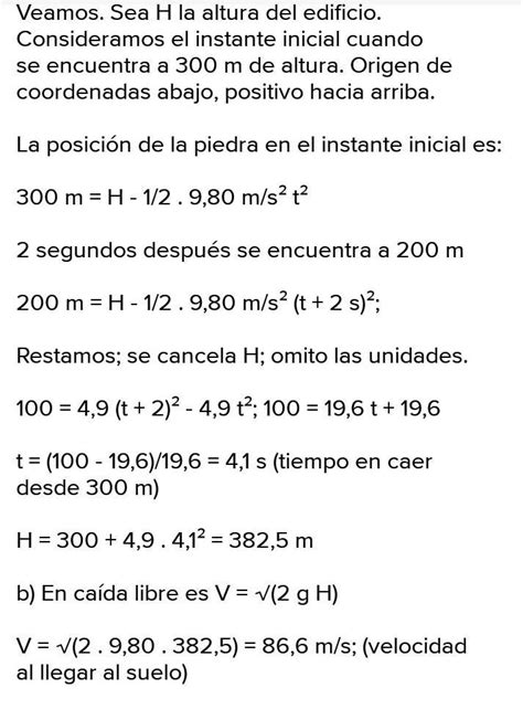 POR FAVOR me podrían ayudar les agradezco Una piedra cae libremente