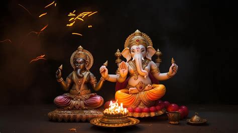 Premium Photo | Hindu mythology lord Ganesh and goddess Lakshmi on dark ...