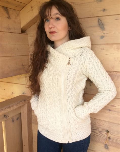 Gilet Irlandais Chaud Laine M Rinos Capuche Aran Crafts