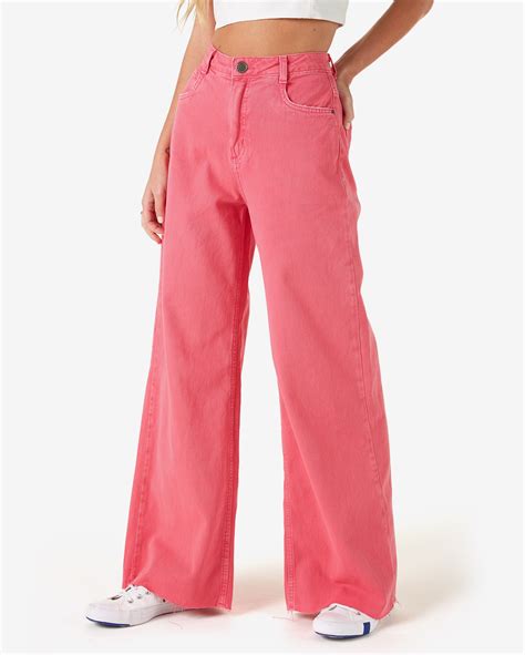 Riachuelo Calça Jeans Color Feminina Wide Leg Five Pockets Rosa