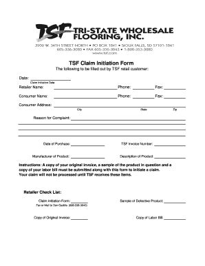 Fillable Online Tsf Claim Initiation Form Fax Email Print Pdffiller