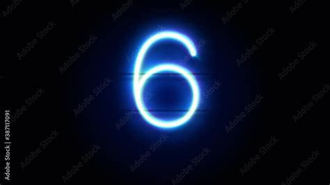 Neon number 6 appear in center and disappear after some time. Animated ...