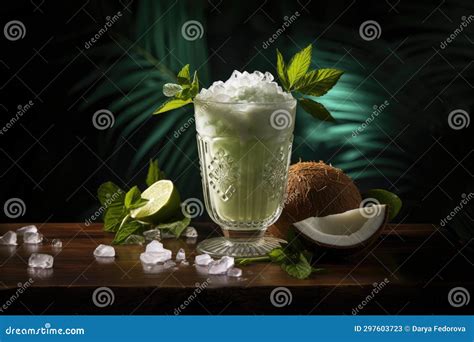 Glass Of Summer Cocktail Pina Colada With Shadows Generative Ai Stock Illustration