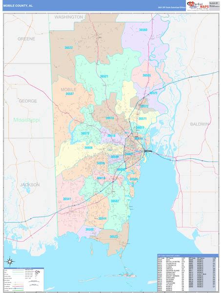 Mobile County Al Wall Map Color Cast Style By Marketmaps