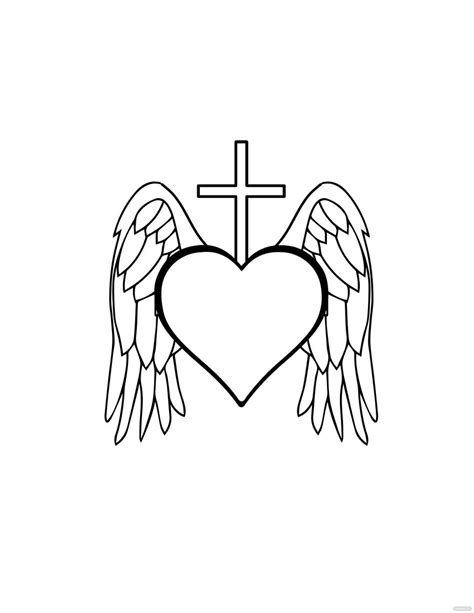 Heart With Wings And Cross Drawing in Illustrator, PDF, JPG, EPS, SVG, PNG - Download | Template.net