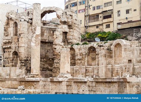 Ruins Of Nymphaeum Roman Public Fountain In Amman Jord Stock Photo