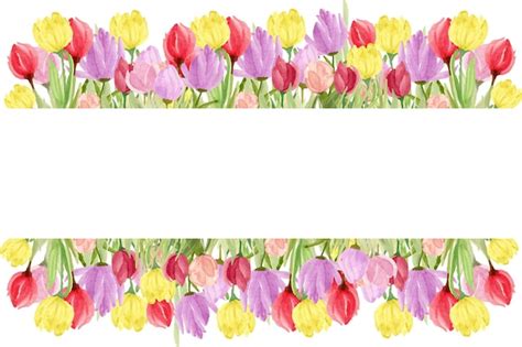 Premium Vector Flowers Border With Beautiful Blooming Tulips