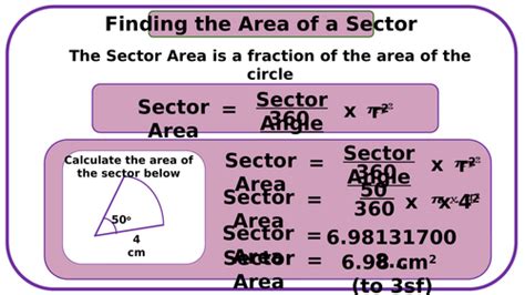 Area of a Sector Formula and Example | Teaching Resources