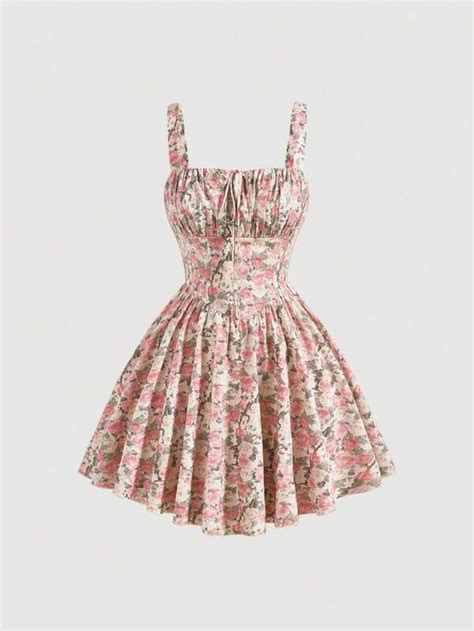 SHEIN MOD Vestido De Tirantes Con Estampado Floral Pecho Con Fruncido