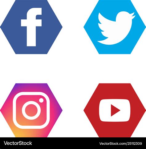 Social Icons Set Fb Twitter Instagram Youtube Vector Image