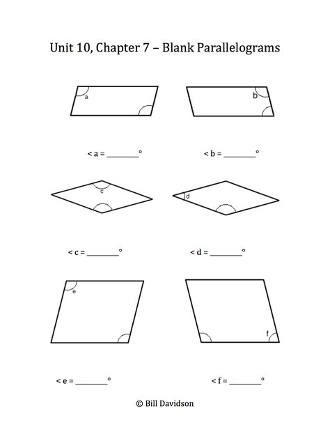 Missing Angles in a Quadrilateral Worksheet Template — The Davidson Group