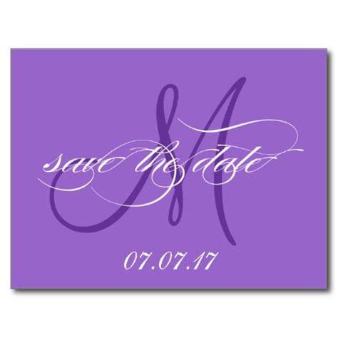 Purple Save the Date Monogram Postcard Purple Save The Dates, Wedding ...