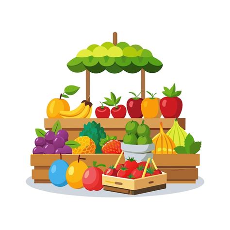 Premium Vector A Cartoon Illustration Of A Fruit Stand With Fruits