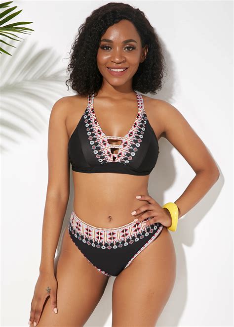 Cross Strap Tribal Print Bikini Set Rosewe USD 27 98