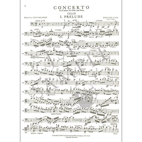 Concerto In D Minor For Cello And Piano Edouard Lalo Johnson String