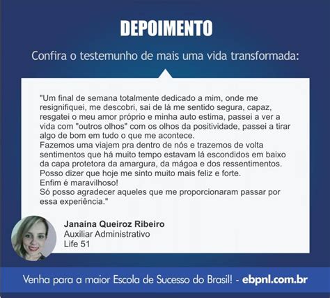 Depoimentos EBPNL PNL e Coaching em Campinas Cursos e Formações