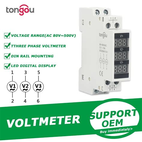 Din Rail Mount Three Phase Voltage Meter Ac V Mini Modular