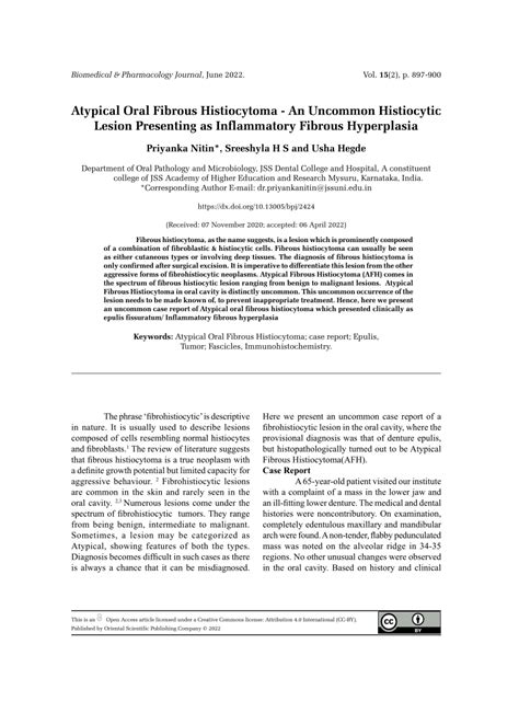 Pdf Atypical Oral Fibrous Histiocytoma An Uncommon Histiocytic