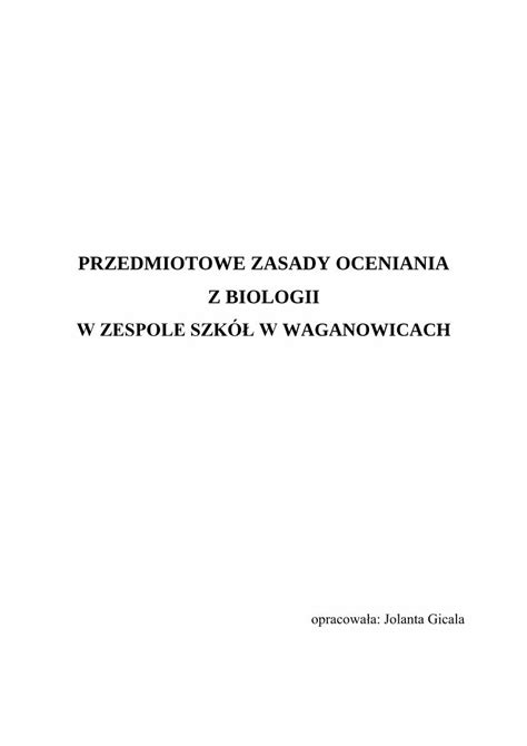 Pdf Przedmiotowe Zasady Oceniania Z Biologiizswaganowice Pl