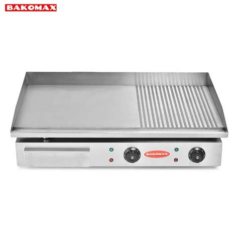 Modern Stainless Steel Bakomax Electric Griddle Plate Half Grooved