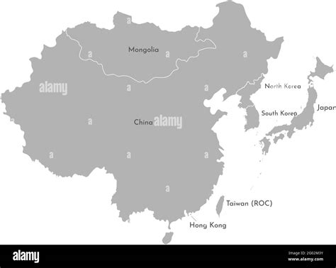 Vector illustration with simplified map of Asian countries. East region ...