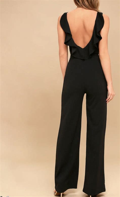 Nwt Beautiful Very Nice Lulus Enamored Black Backless Jumpsuit Size